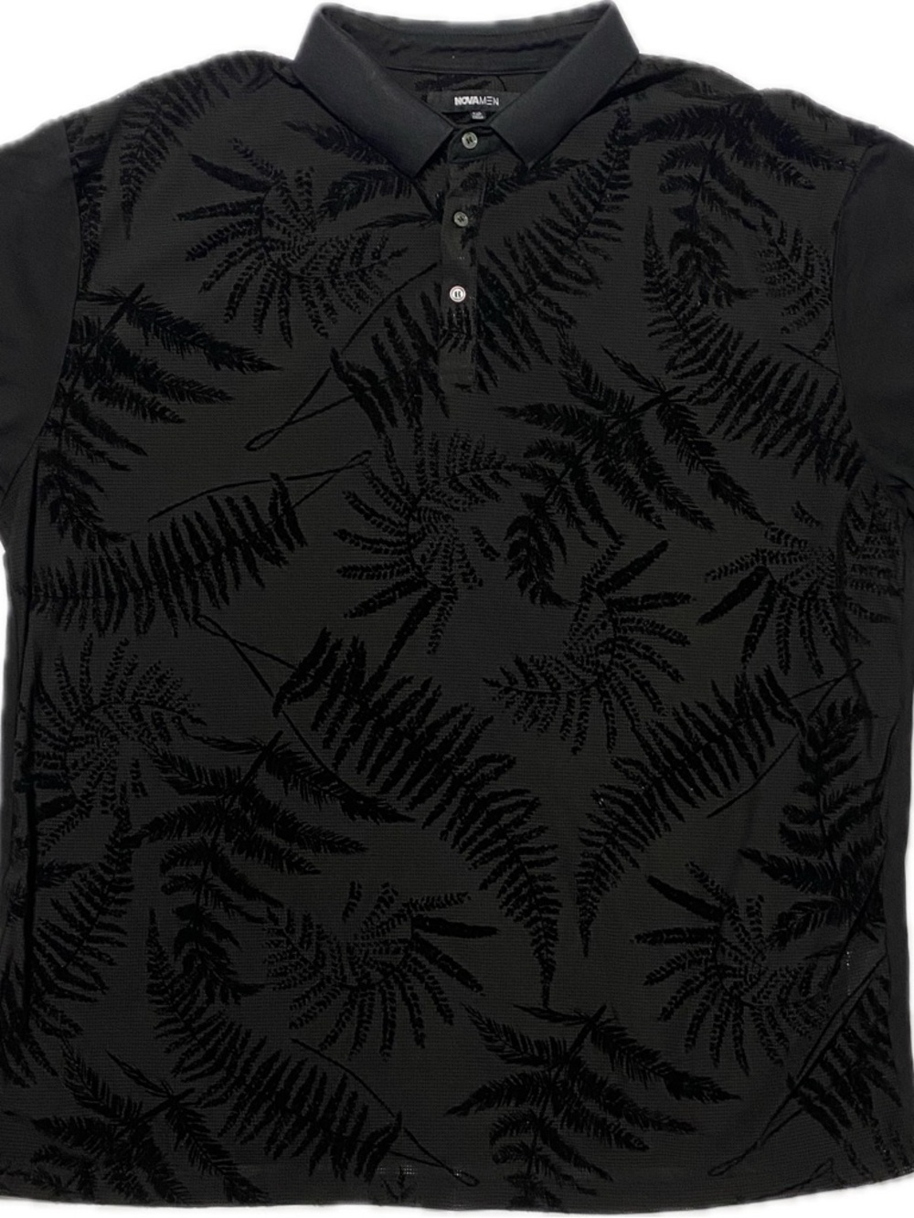 Fashion Nova Black Tonal Fern Jacquard Polo